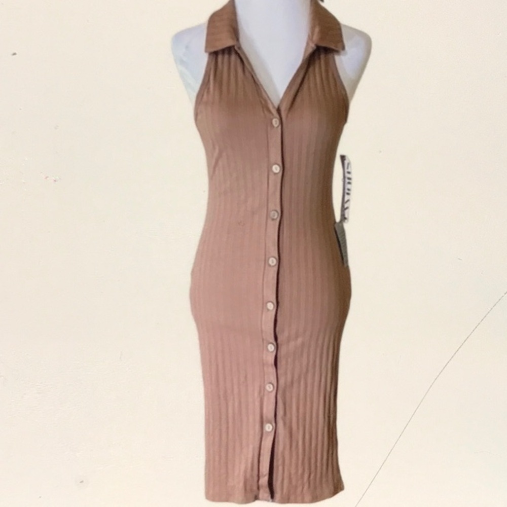 NWT Cocoa tan dress racer back button down sleeveless below knee length Sz L 4-6